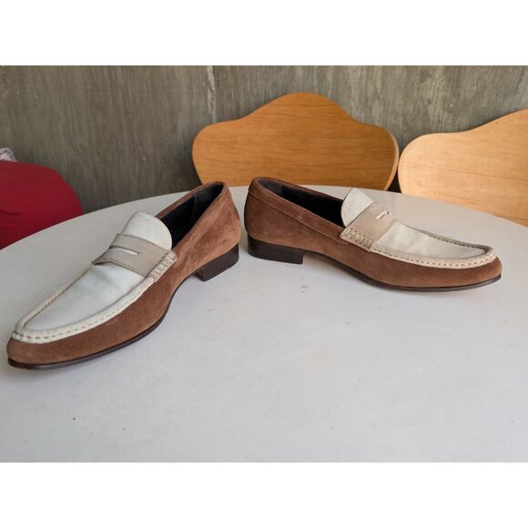 DSquared2-Men\'s Brown/Ivory/Taupe-Suede Almond Toe Penny Loafers-EU41/US 8 main image 6
